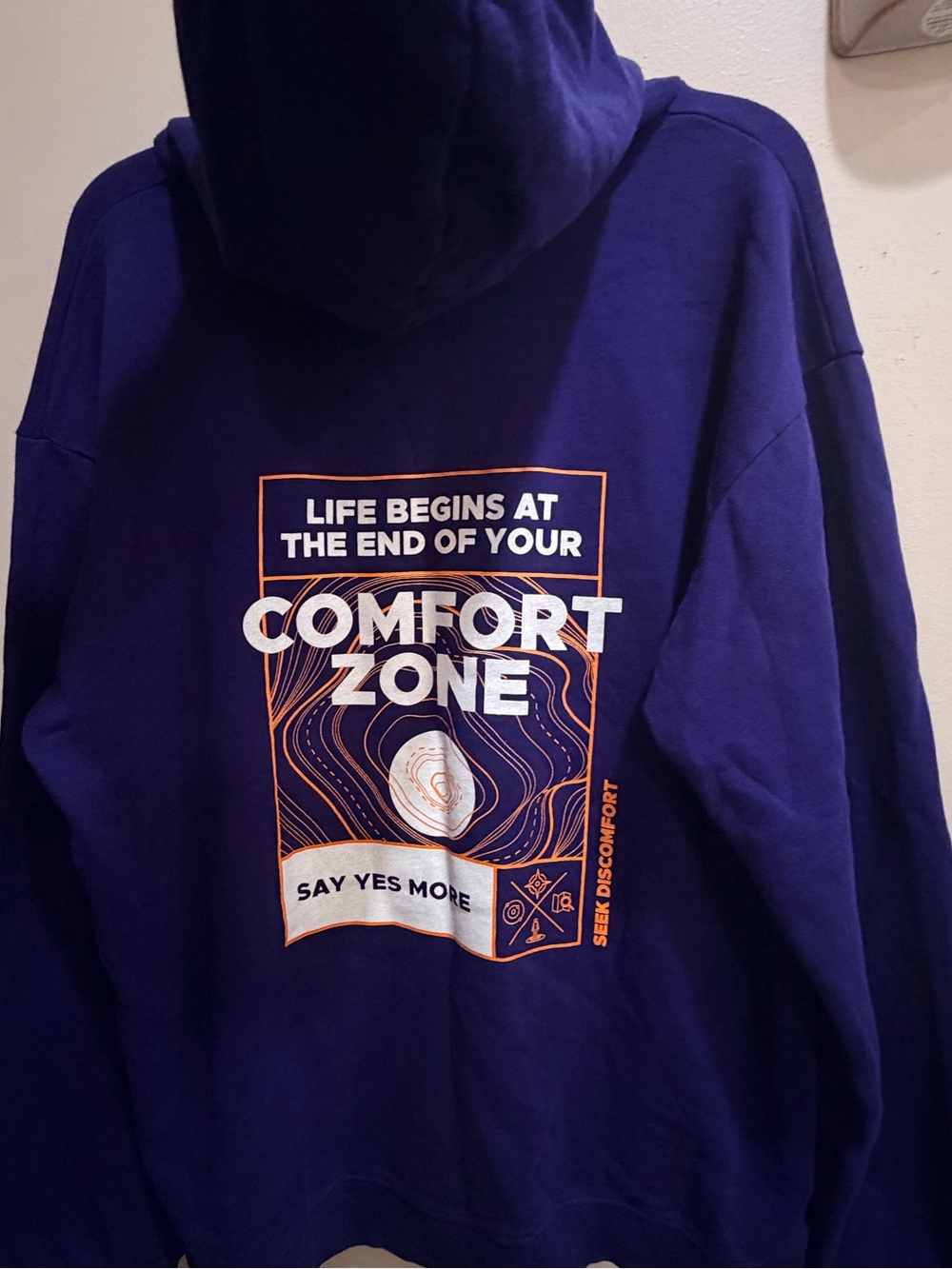 Organic Cotton Seek Discomfort Men's Deep Purple Hoodie Sweatshirt. - Picture 6 of 11